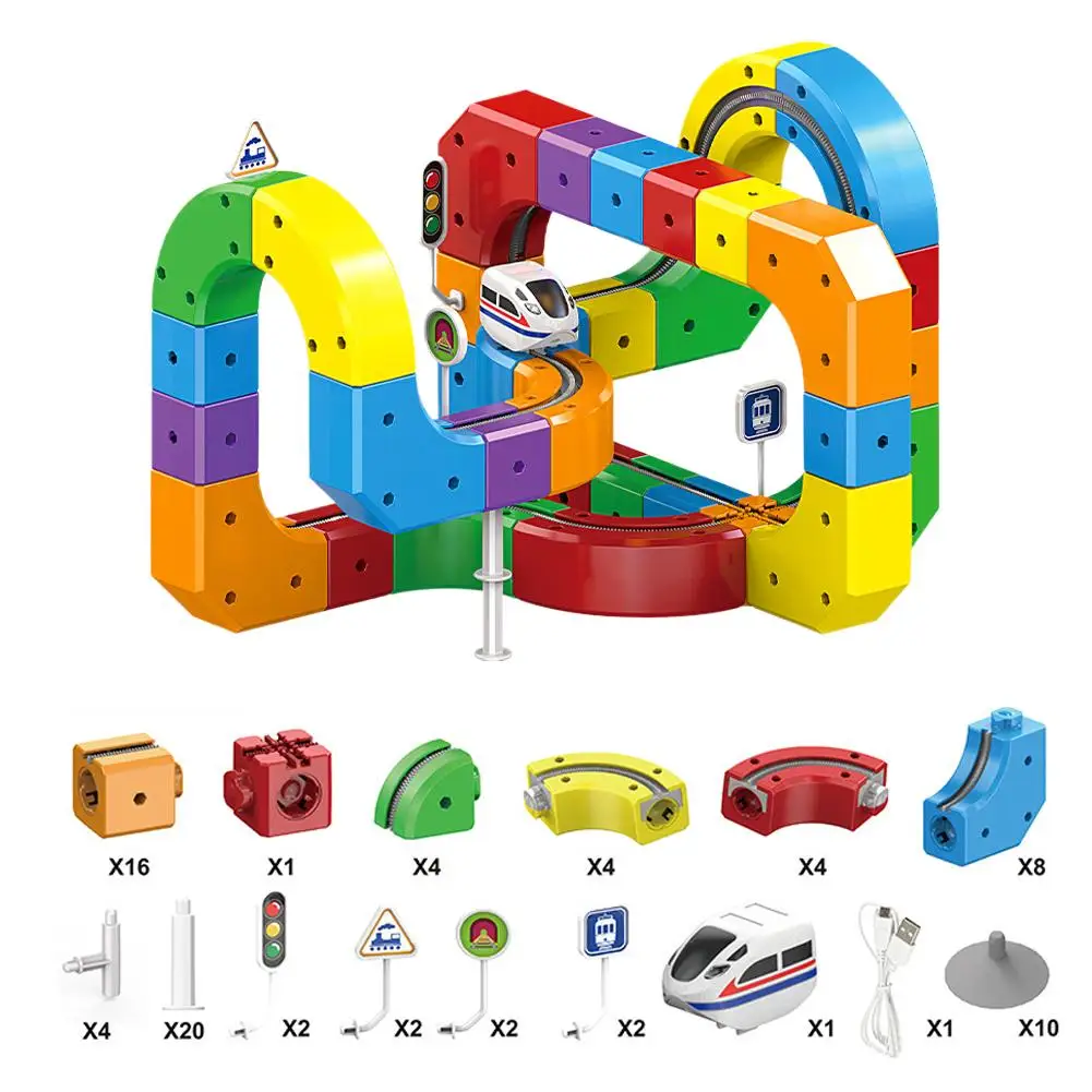 51/81/123PCS Magische Track Train USB Oplaadbare 3D Bouwsporen Cube Rails STEM Educatief Speelgoed Kerst verjaardagscadeau
