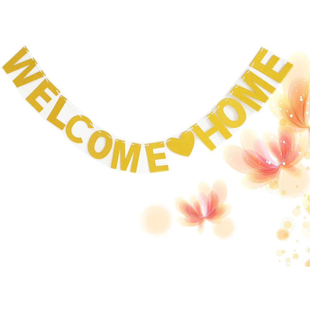 WELCOME HOME Flags Bunting Garland Gold Glitter Flags Banner for Wedding Christmas Birthday Housewarming Homecoming Prom