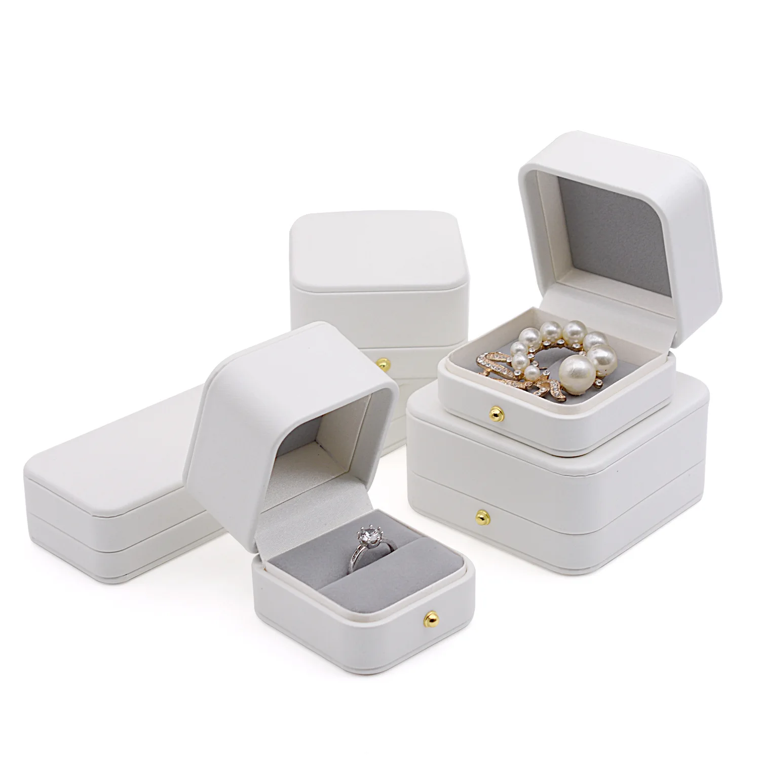 High-End White Jewelry Box Set Ring Double Ring Box Pendant Necklace Box Bracelet Box Ear Display Packaging Box Wholesale New