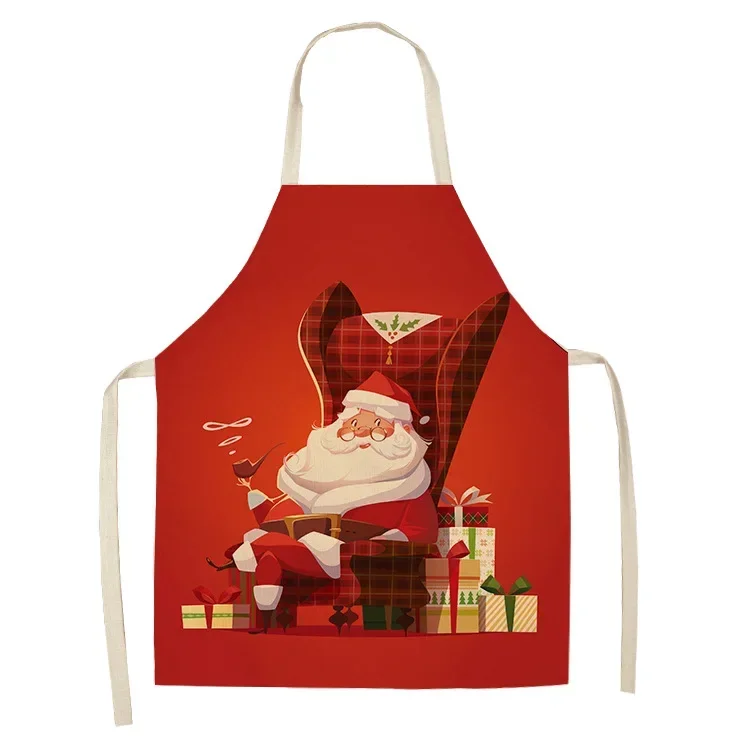 2022 Cartoon Santa Print Sleeveless Kitchen Apron Holiday Decoration Family Dinner Kids Apron Kitchen BBQ Cooking Accessories