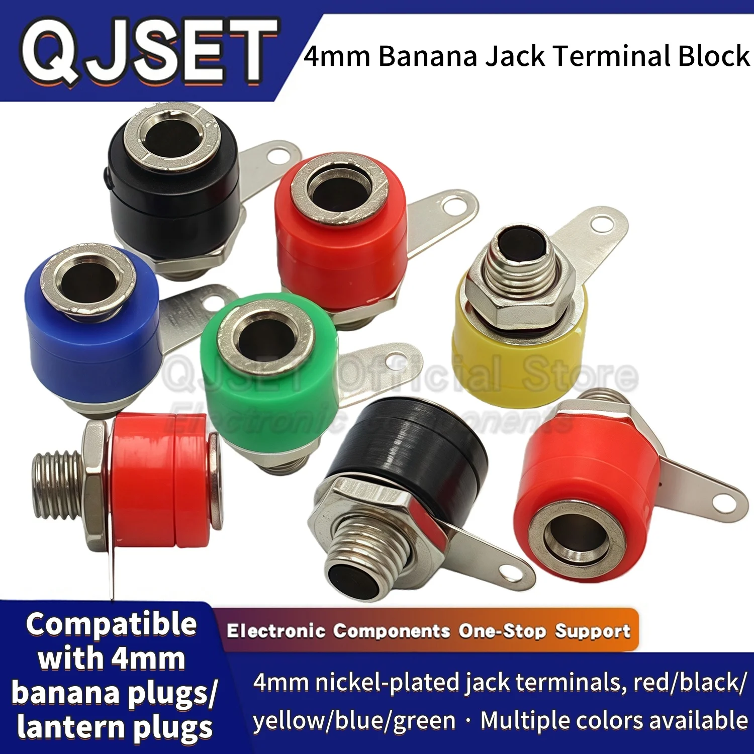 5Pcs 4mm Banana  Socket Binding Post Test  Connector 4mm Banana Female  Socket Plug Jack Adapter DIY Red Black Green Yellow Blue