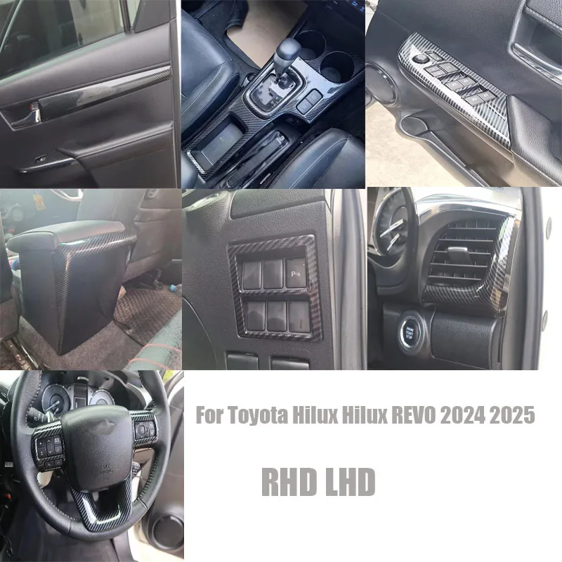 For Toyota Hilux Hilux REVO 2024 2025 Carbon Fiber Steering wheel Gear Shift Panel headlight switch control cover Accessories