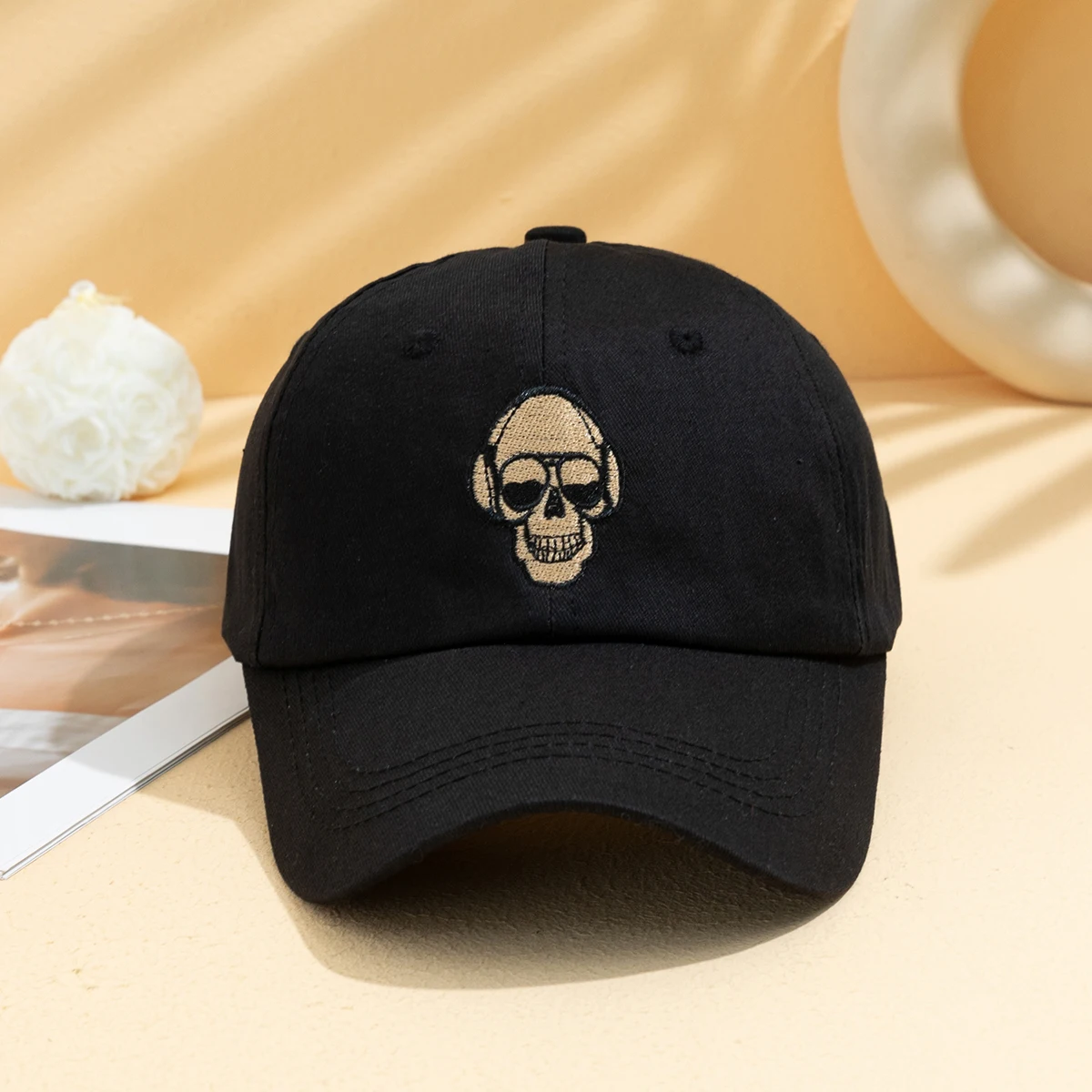 Einfarbige bestickte Brille im koreanischen Stil, Totenkopf-Baseballkappe, weiche, verstellbare Sonnenschutz-Baseballkappe