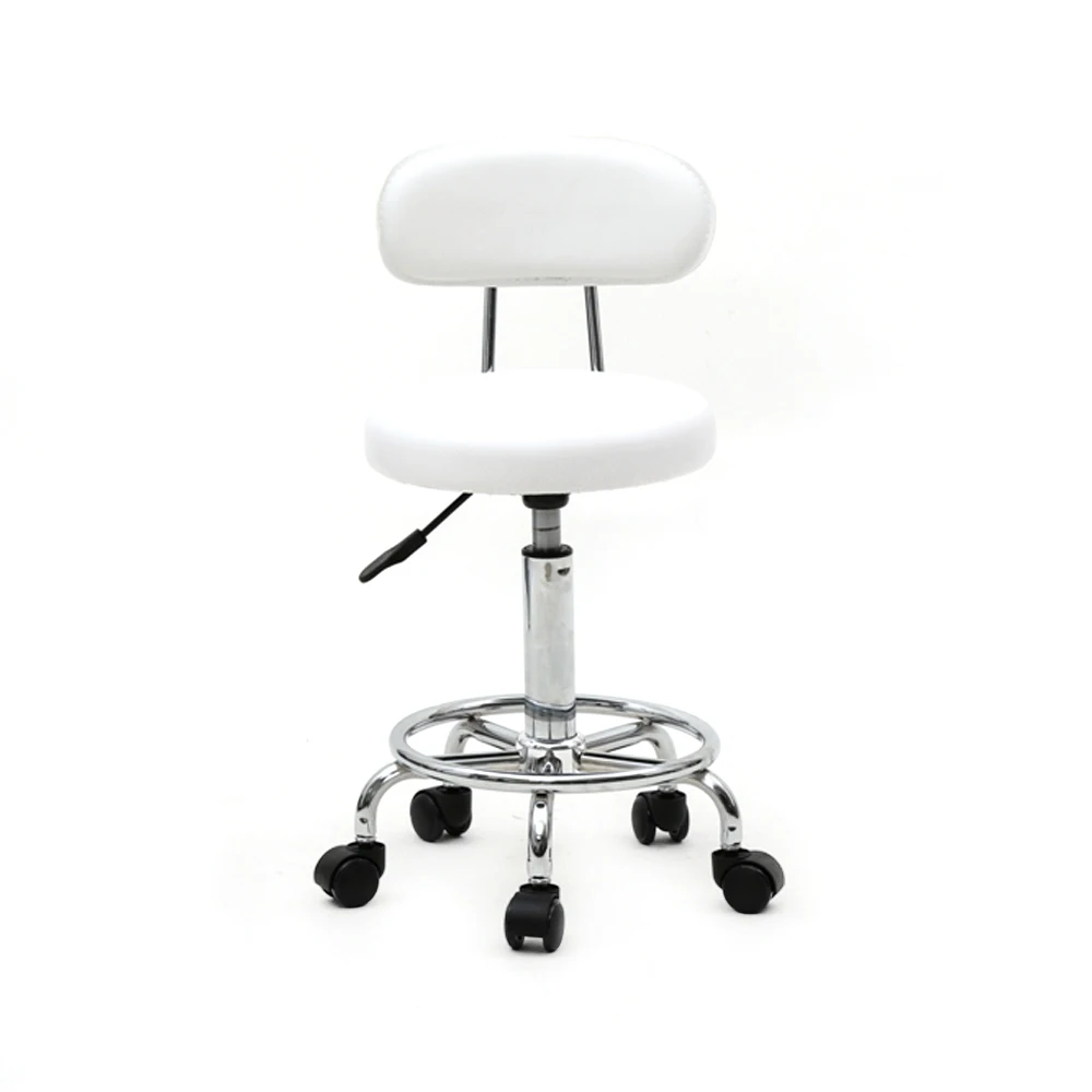 Round Shape Adjustable Salon Stool with Back and Line White