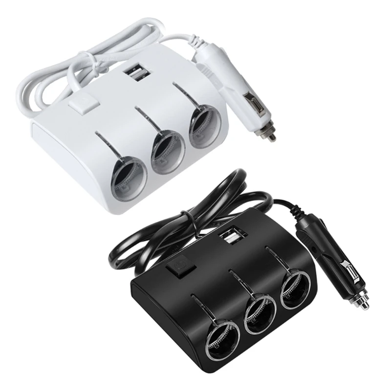 

120W 3 Socket Car Cigarette Lighter Splitters Power Adapter Outlet Car Chargers Double 3.1A USB with Switch and Extension Cord