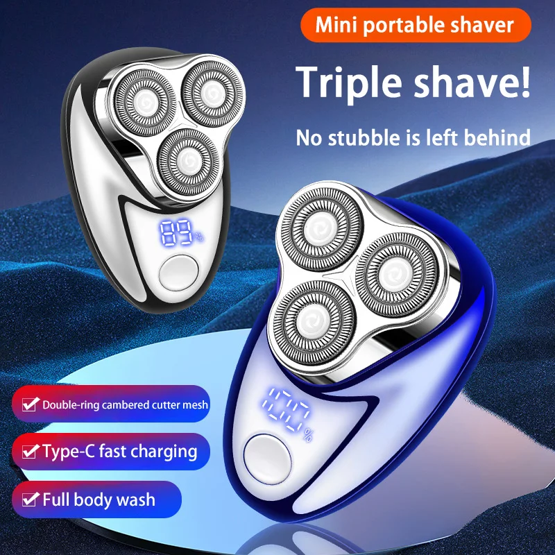 

Mini Electric Shaver for Men Portable Beard Knife TYPE-C Charging Three-Head Shavers Face Body Razor with Digital Power Display