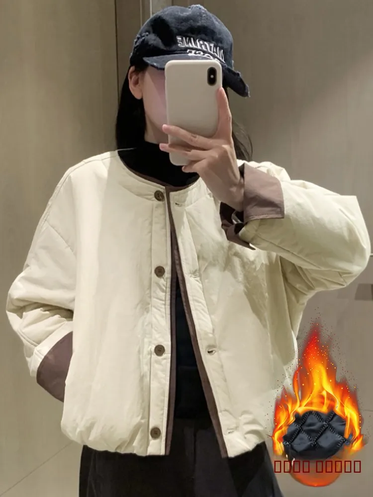 

Trendy Fce Lined Thiened Jaet Top Women's Faionable Street Sle Winter New Korean Version Coat Long Sve round Ne