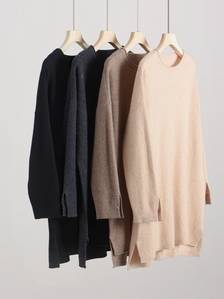 

High Quality Woman's 100% Cashmere Sweater Loose Autumn Winter Female Knitted Pullover Lady Long Sleeve Clothing Tops New Jersey