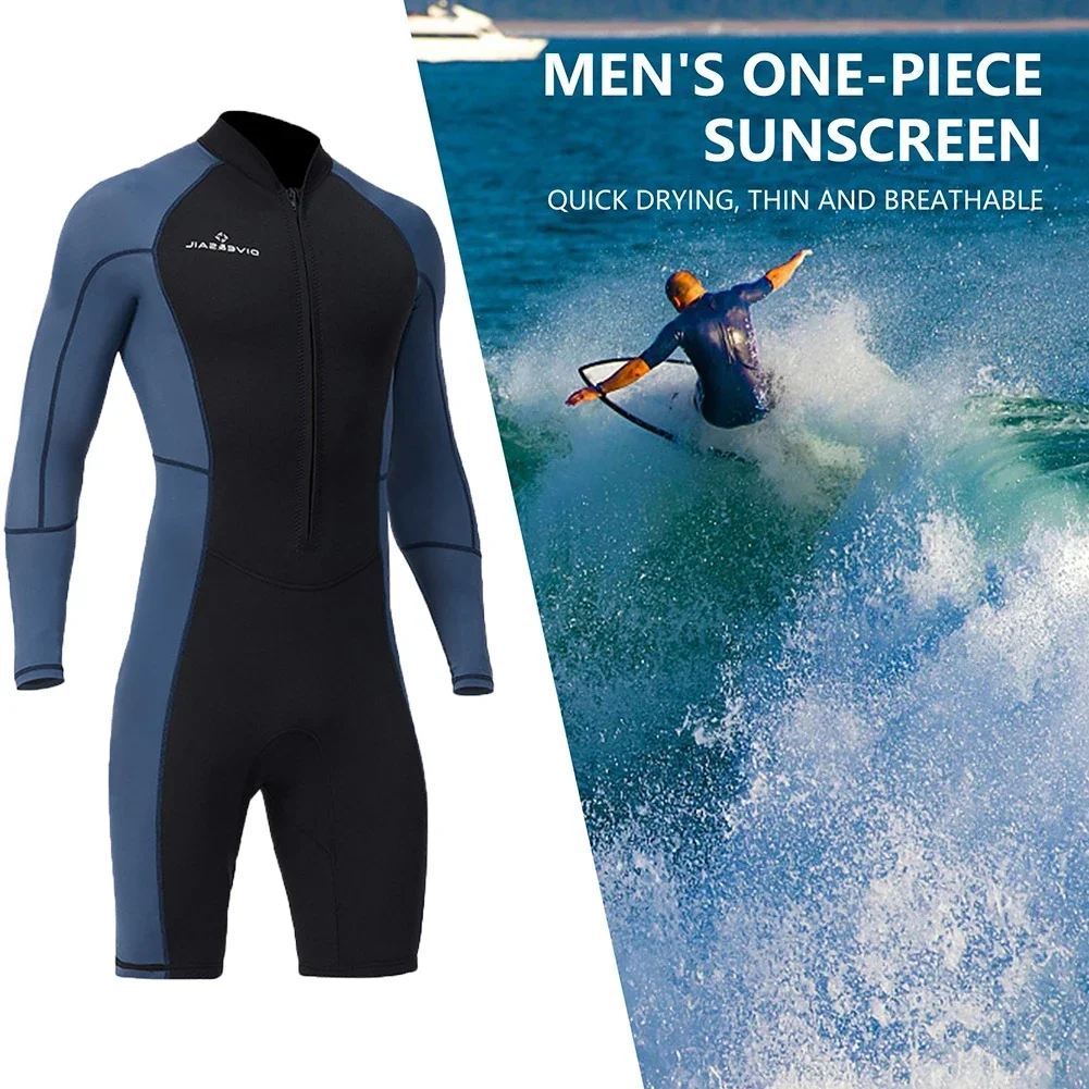 1.5mm Neoprene Shorty Mens Wetsuit UV-proof Front Zip Lycra Long Sleeves Diving Suit for Underwater Snorkeling Swimming Surfing