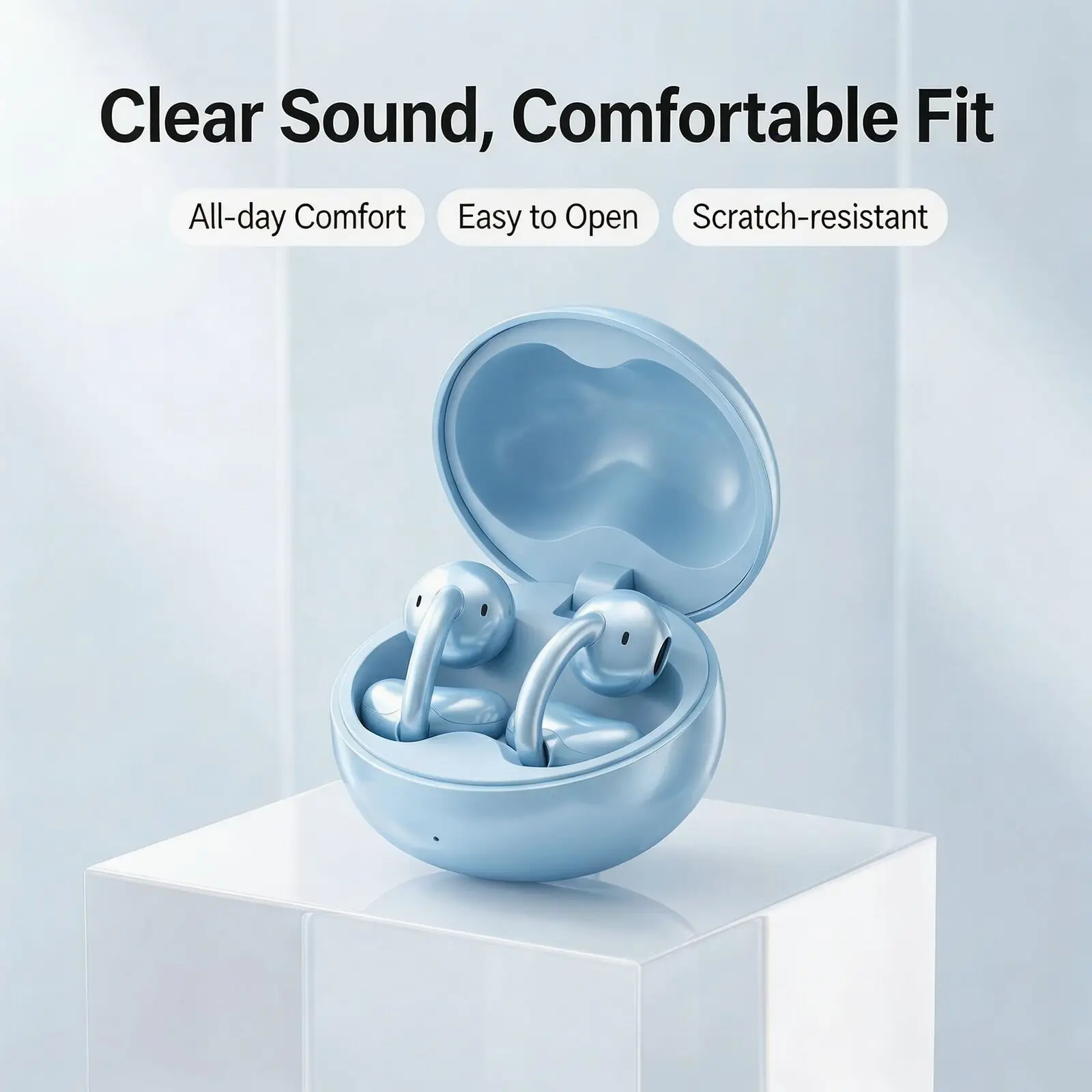 Open Ear Clip On Bluetooth Earbuds True Wireless Ear Clip Headphone Matte Anti‑Fingerprint Charging Case Painless Wear for Sport