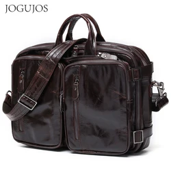 JOGUJOS-maletín de cuero genuino de vaca para hombre, bandolera multifuncional de gran capacidad para ordenador portátil de 15,6 pulgadas, bolso de mano