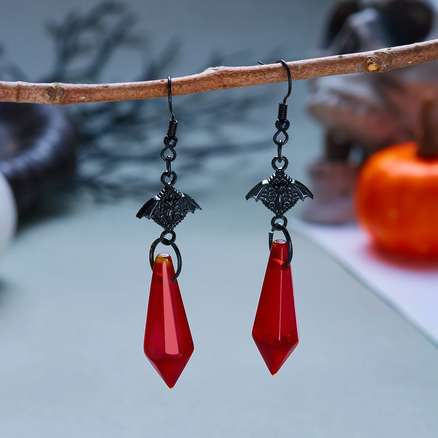Gotische Vampir-Fledermaus Wassertropfen-Ohrringe für Damen und Herren Rote Strass Vintage Fledermaus-Ohrringe Halloween-Party-Schmuck Großhandel – Detail 7