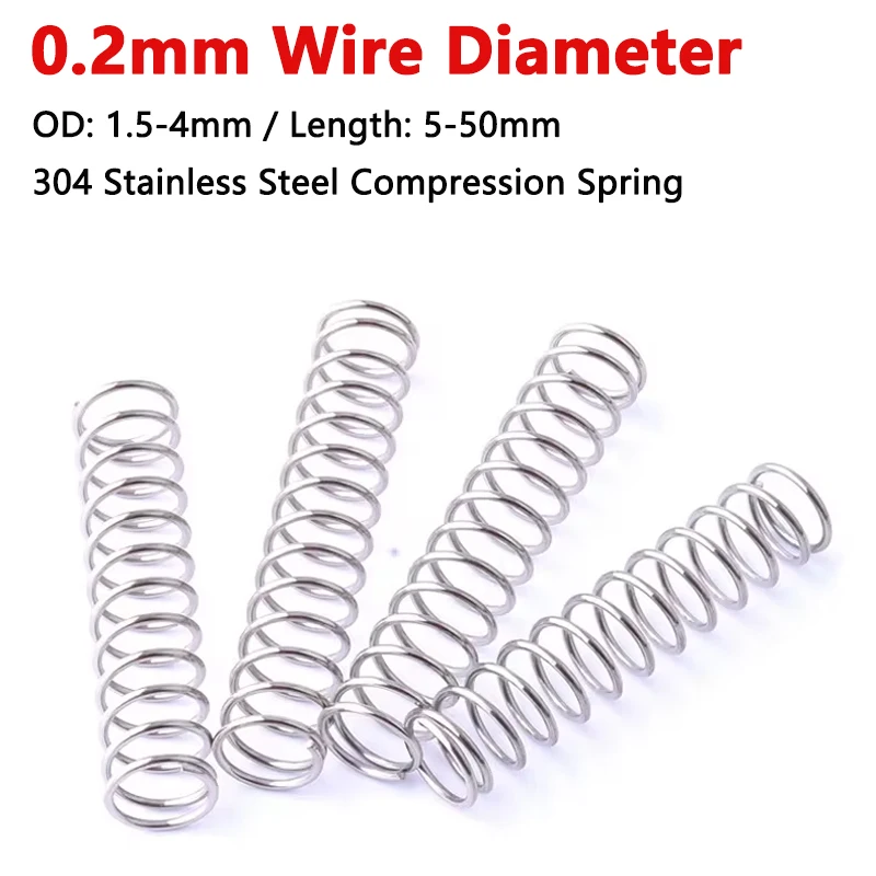 

0.2mm Wire Diameter 304 Stainless Steel Compression Spring Return Spring OD 1.5/2/2.5/3/4mm Length 5/6/8/10/12/15/18/20/25-50mm