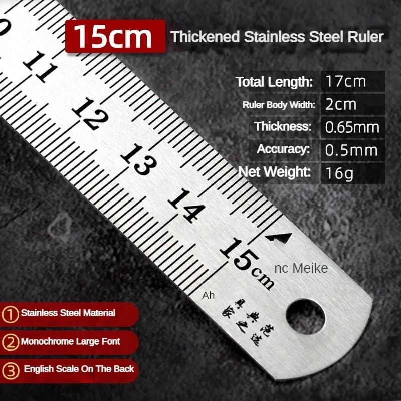 15/20/30/50cm Metal Scale Stainless Steel Ruler Double Side Centimeter Inches Scale Architecture Drawing Office School Supplies