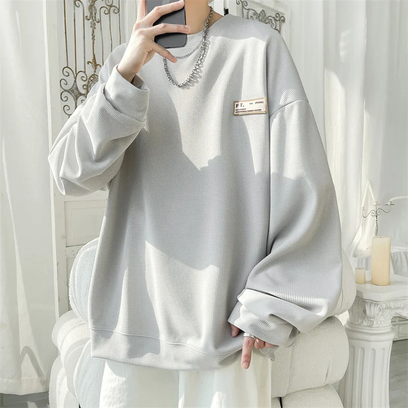 

Модный молодежный свитшот с круглым вырезом, мужская свободная футболка с длинным рукавом, большие размеры, весна-осень, повседневная удобная уличная одежда