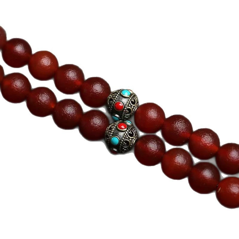 Natural Western Zhou Agate Red Bead Necklace South Red Heavenly Eye HeavenlyBeadGlass Accessories Cultured Buddhist Prayer Beads
