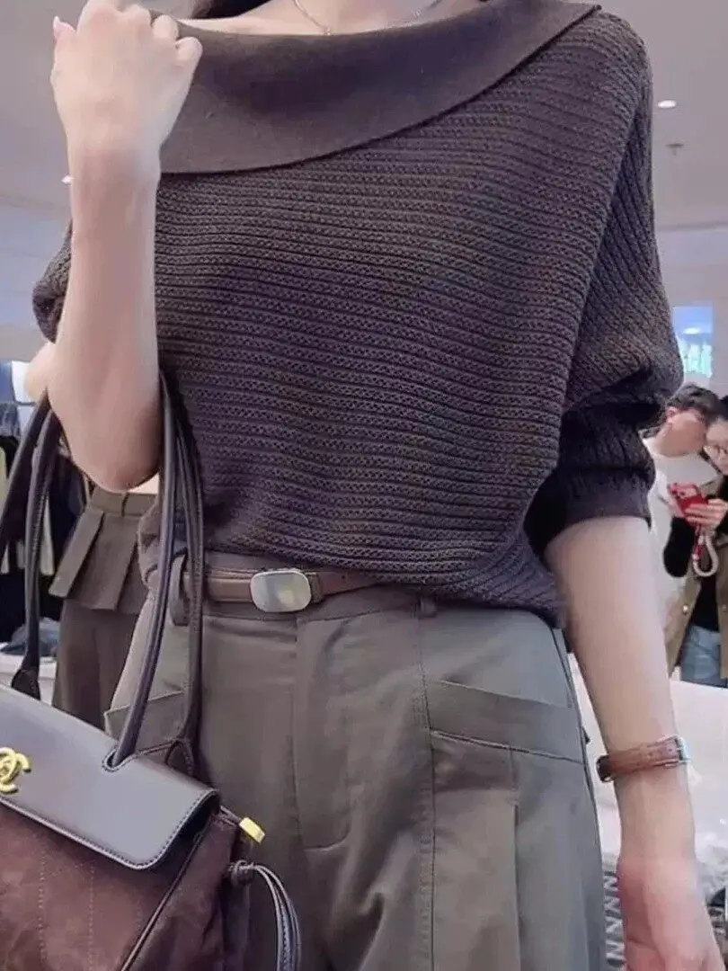 Loose Knitted Long Sleeve Women's Top Shoulder Bared Elegant Casual Style Fashionable Autumn New Loose Fit Slimming Top