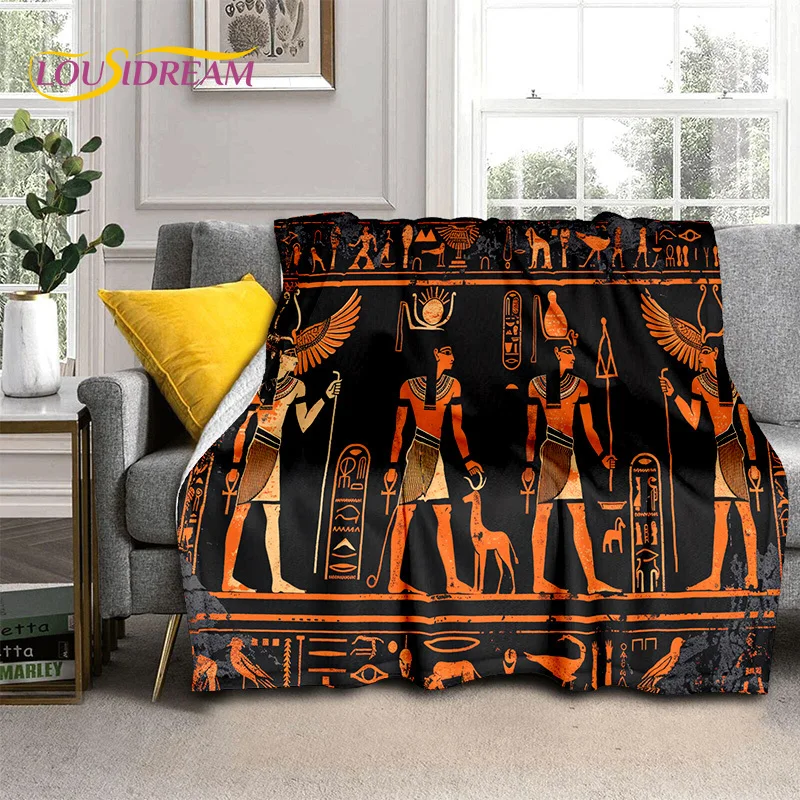 2025 Ancient Egypt Hieroglyphic Mythology Wall Painting Blanket,Soft Throw Blanket for Home Bedroom Bed Sofa Cover Child Gift