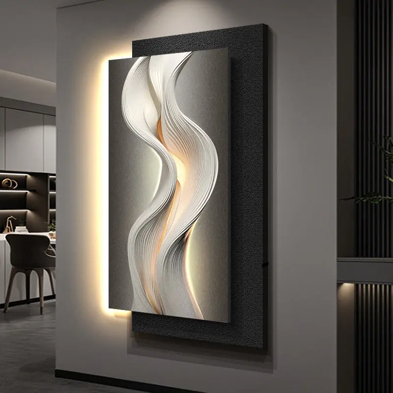 Three dimensional sandstone entrance decoration painting, entrance door facing the wall, high-end wall lamp painting