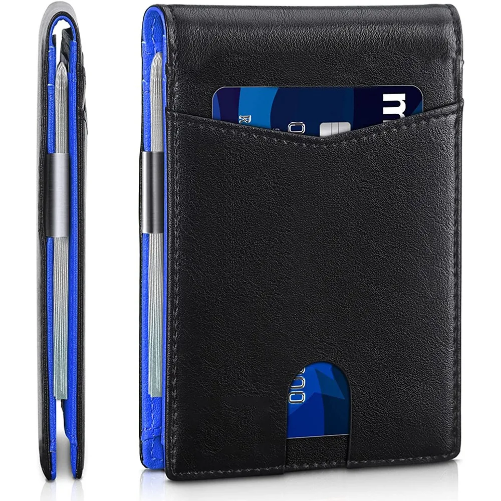 with Money Clip Mens Slim Wallet Anti-scan RFID Blocking Leather Wallet Slim Front Pocket Thin Small Wallet for Women Men