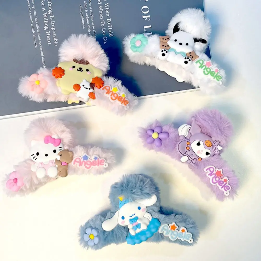 Sanrio Y2K Anime Hello Kitty Plush Hair Clip Cute Kuromi Kawaii Cinnamoroll Acrylic Girl Big Clip Hair Student Hairpin Hair Gift