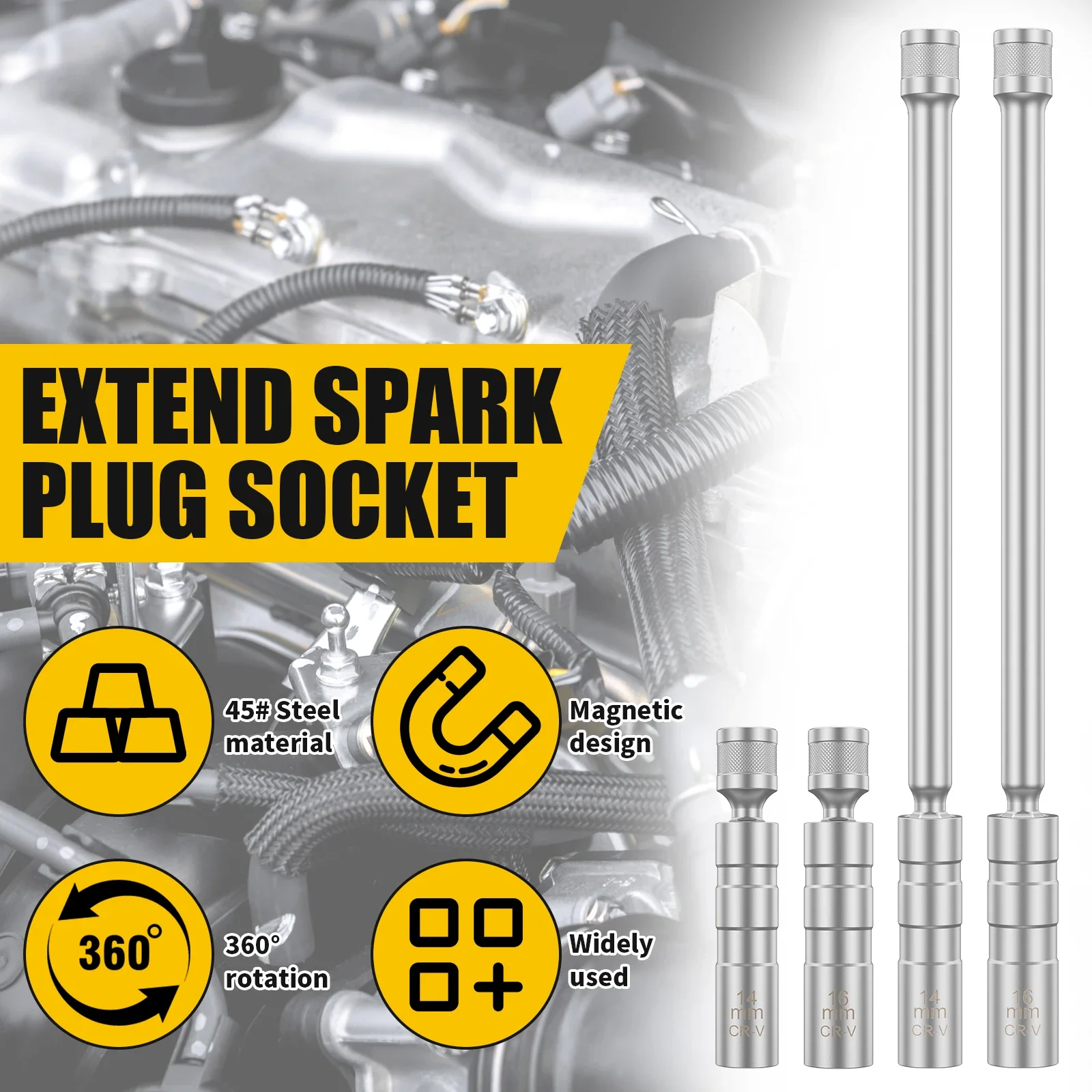 2/4 Pcs Spark Plug Socket 14mm+16mm Magnetic Thin Wall Spark Plug Removal Tool Professional for Replacing Spark Plugs Tools