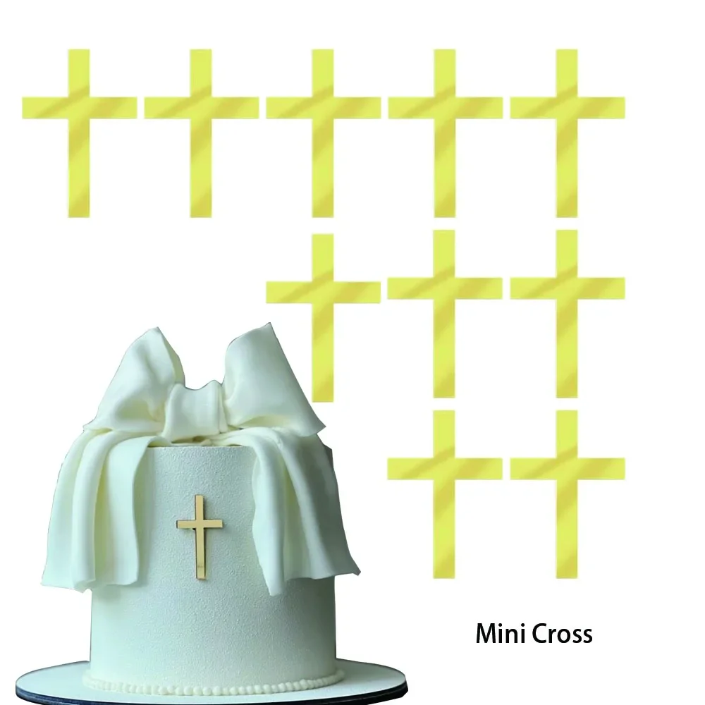 

10pcs Gold Acrylic Mini Cross Cake Toppers Mirror Gold for Baby Shower Christening Birthday Baptism Cupcake Decorations
