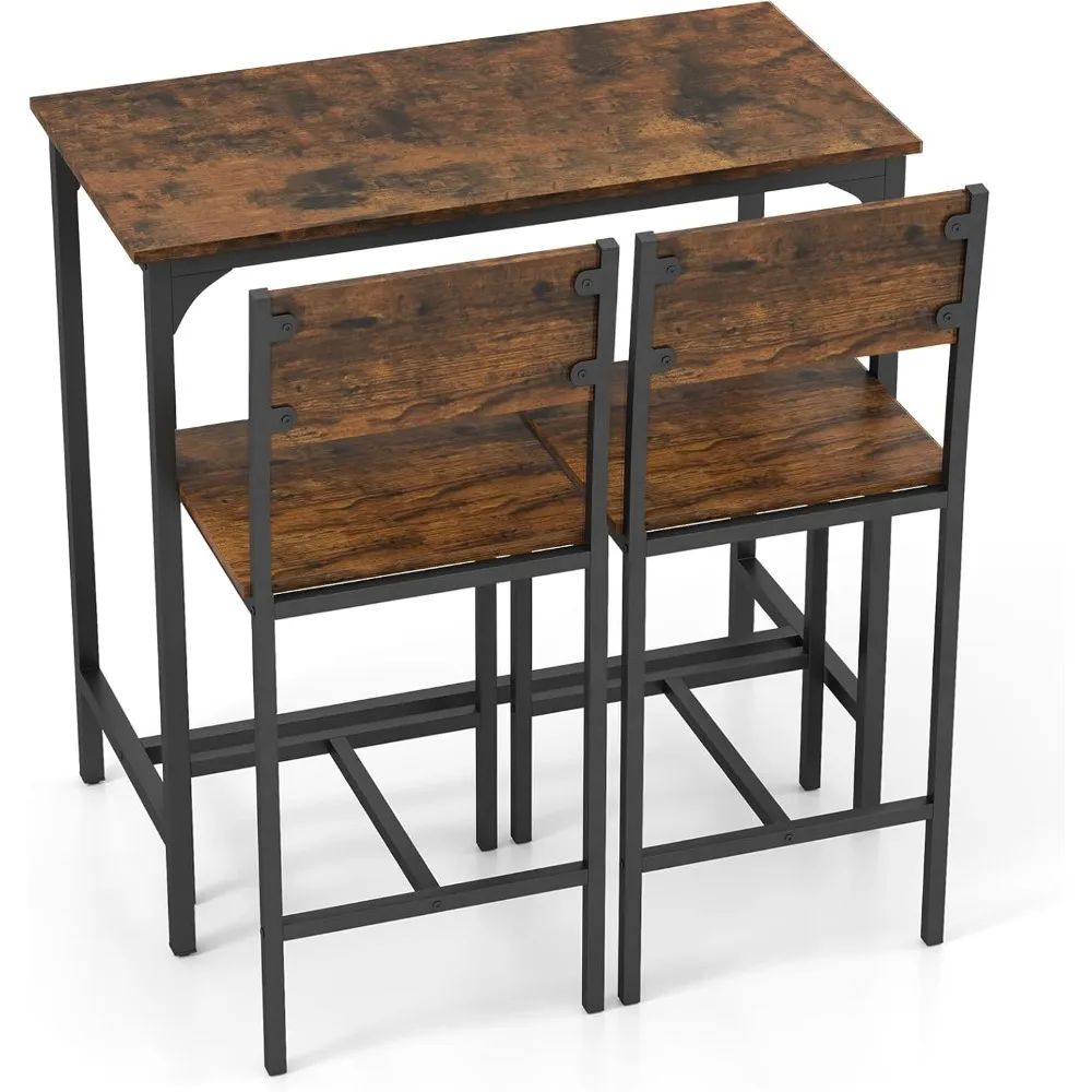 

3-Piece Bar Table and Chair Set with 2 Counter Height Bar Stools, Breakfast Nook Table Set for Small Space, Dinette, Pub