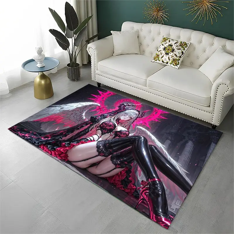 Gothic Dark Cartoon Cute Girls Anime Characters Large Area Rug Non-slip Carpet for Bedroom Living Room Sofa Doormat Home Decor