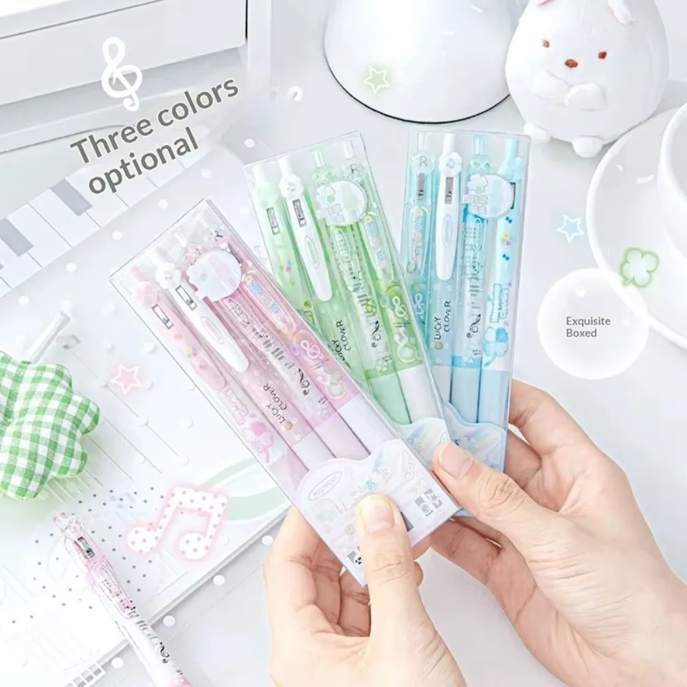 Cute 0.5mm Tip Gel Pen Set Black Ink Quick Dry Ink Four-Leaf Clover Pen Smooth Exam Stationery Press Ball Pen For Students