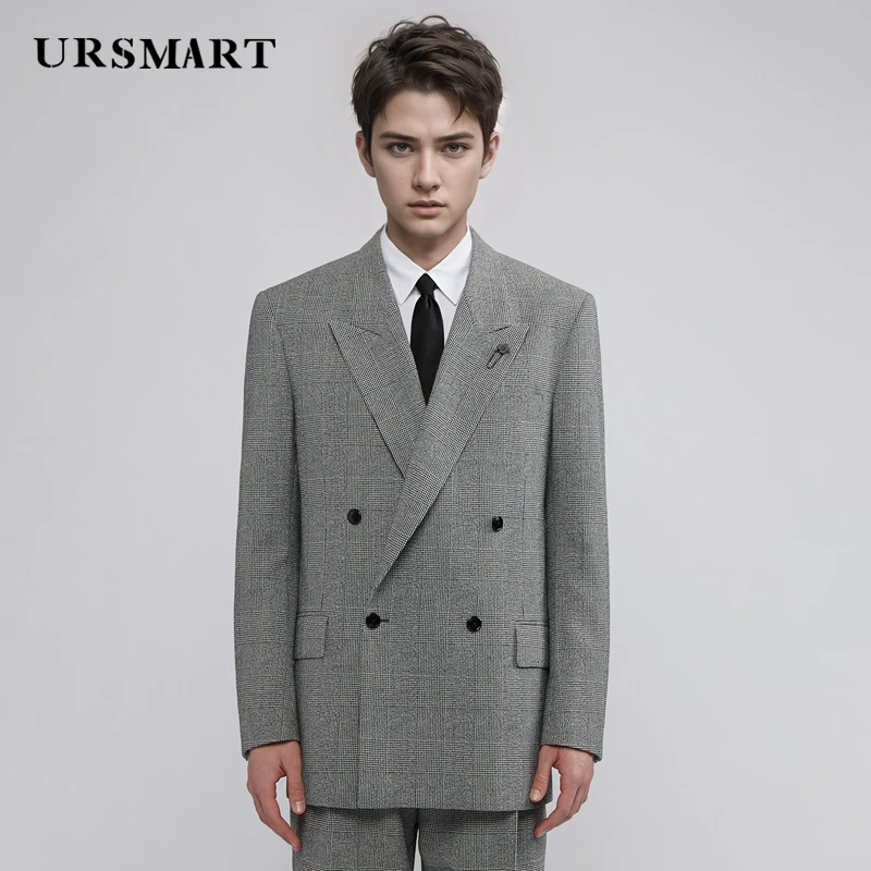 

Classic gray double breasted men's casual suit spring and autumn new products gentlemanly style elegant style men's suit coat