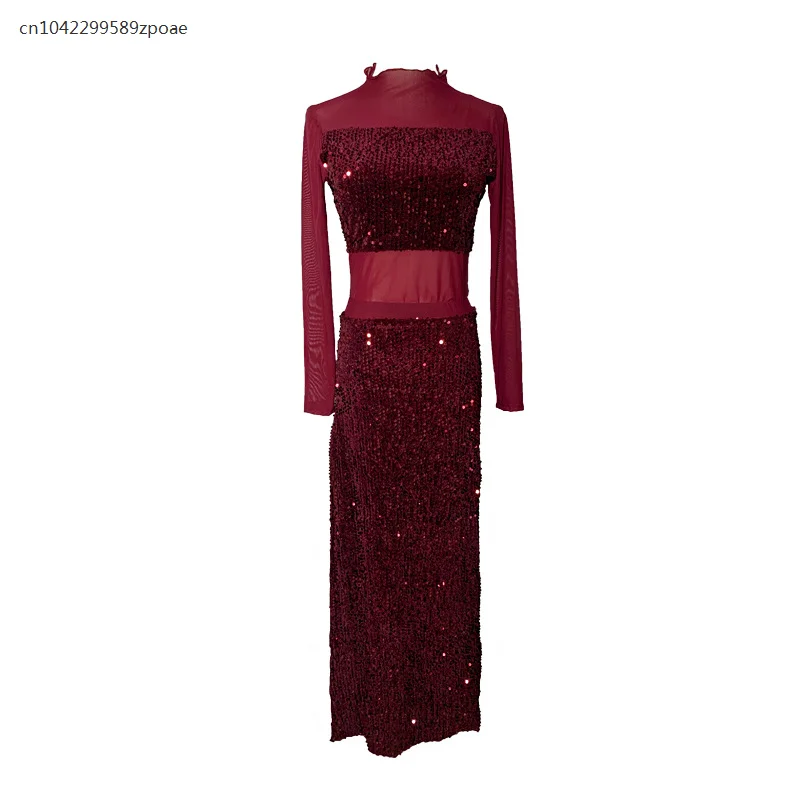 Belly Dance Practice Clothes 2024 New Autumn And Winter Long sleeved Dance Performance Clothes Heavy Industry Sequin Suit Long