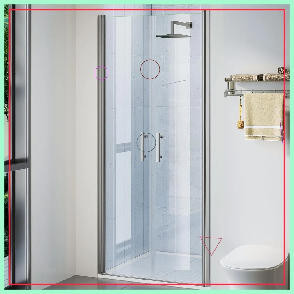 

34" x 72" Frameless Pivot Shower Door, 6mm Tempered Glass, Brushed Nickel, Dual-Swing Design