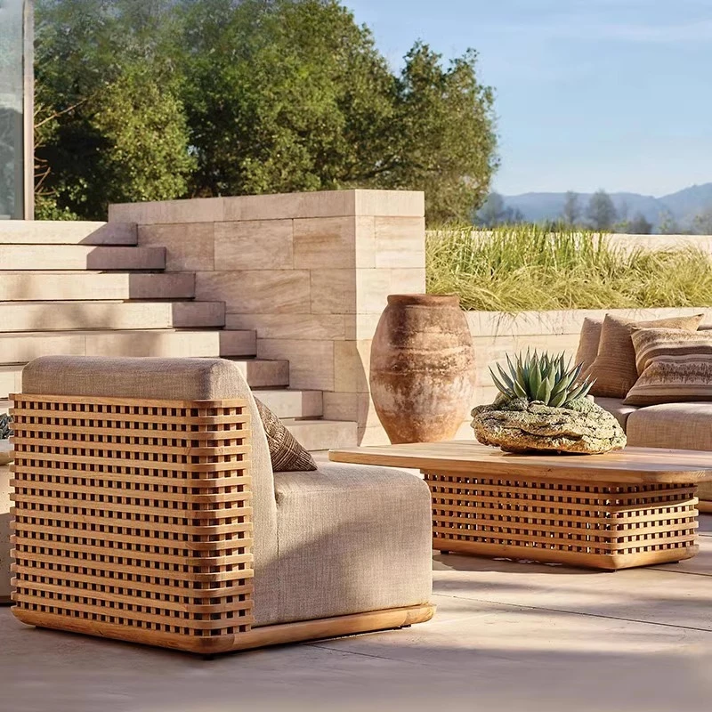 Outdoor courtyard, waterproof teak sofa combination