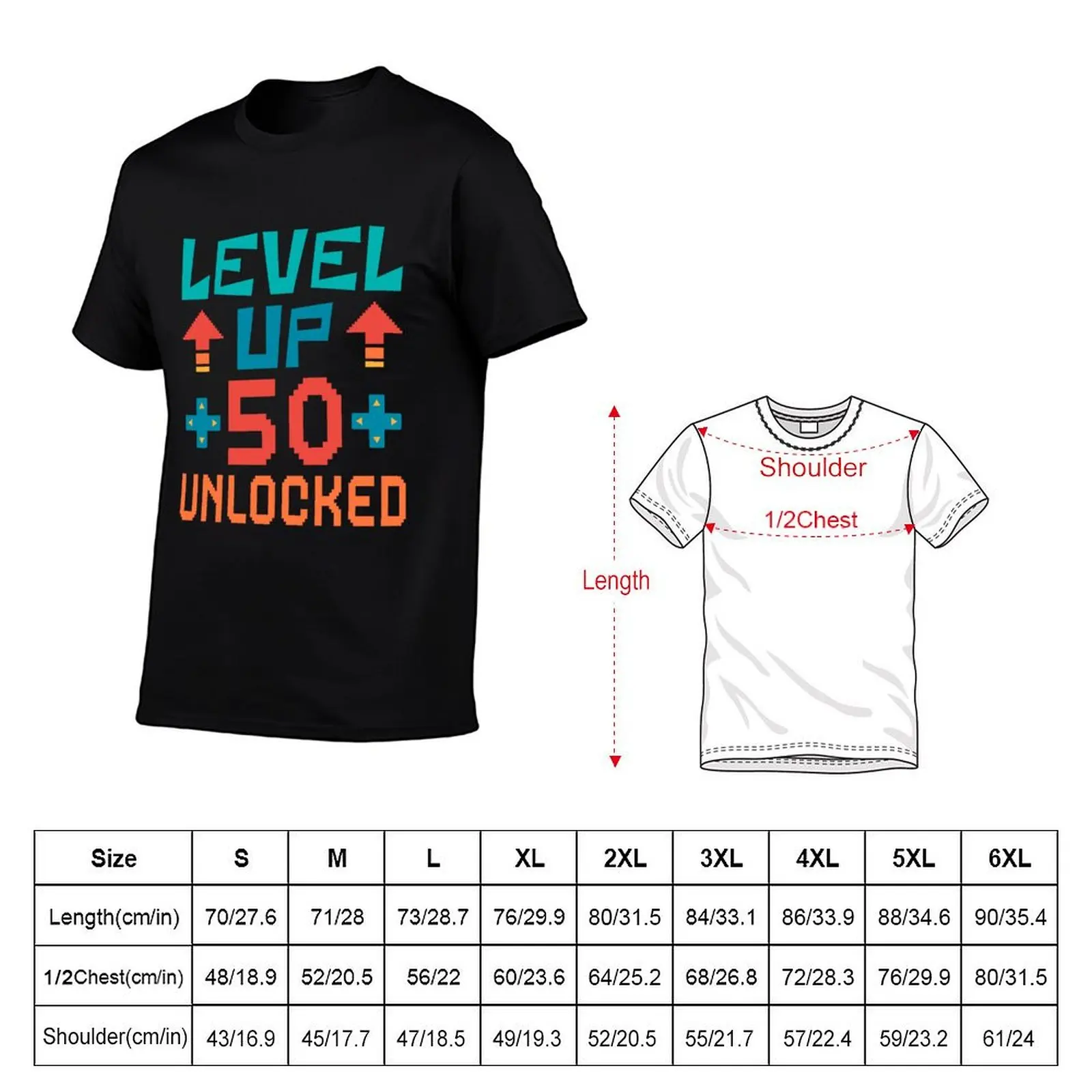 Level Up, 50 Unlocked. Retro T-Shirt quick drying kawaii clothes vintage clothes men tshirt