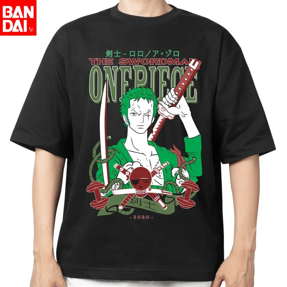 

Мужская хлопковая футболка One Piece в стиле стритвир с аниме-графикой, оверсайз, с коротким рукавом, повседневная, Zoro The Swordsman Katana Trio
