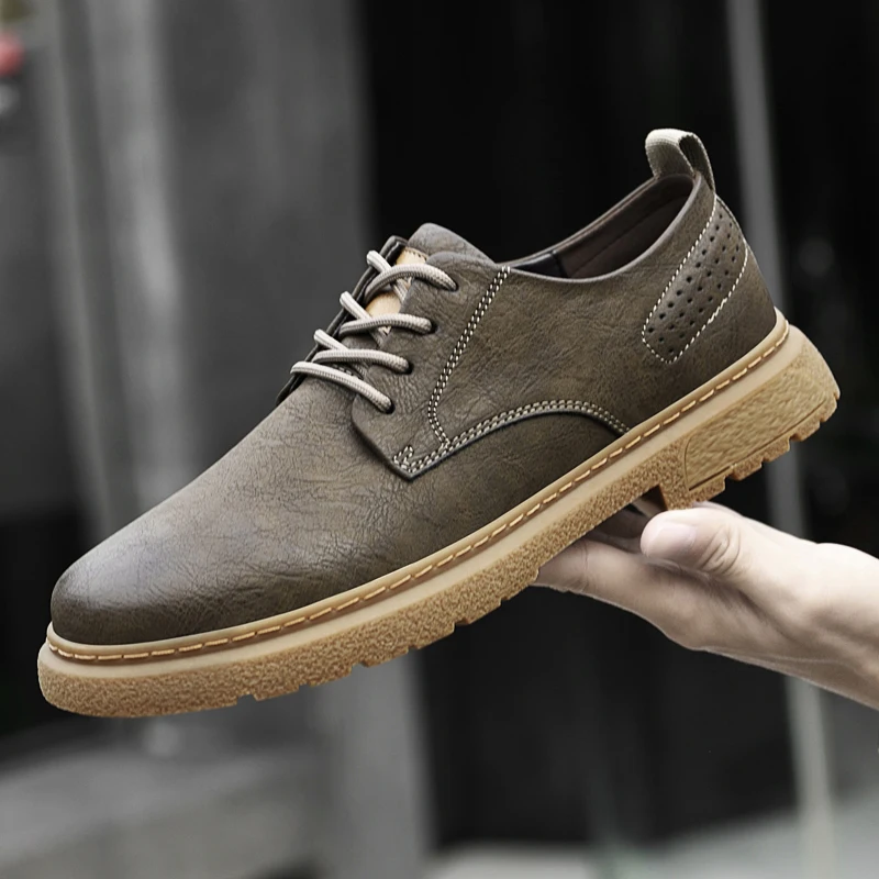 Luxury Brand Men Comfortable Two-layer Leather Fashionable Casual Leather Shoes Autumn Men Outdoor Lace Up Cowhide Oxford Shoes