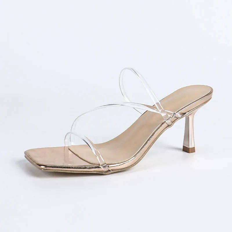 

Fashion Transparent Stiletto Sandals Slippers For Women Summer Spring Female Open Toe Ladies Thin Heels Slippers Slides Shoes