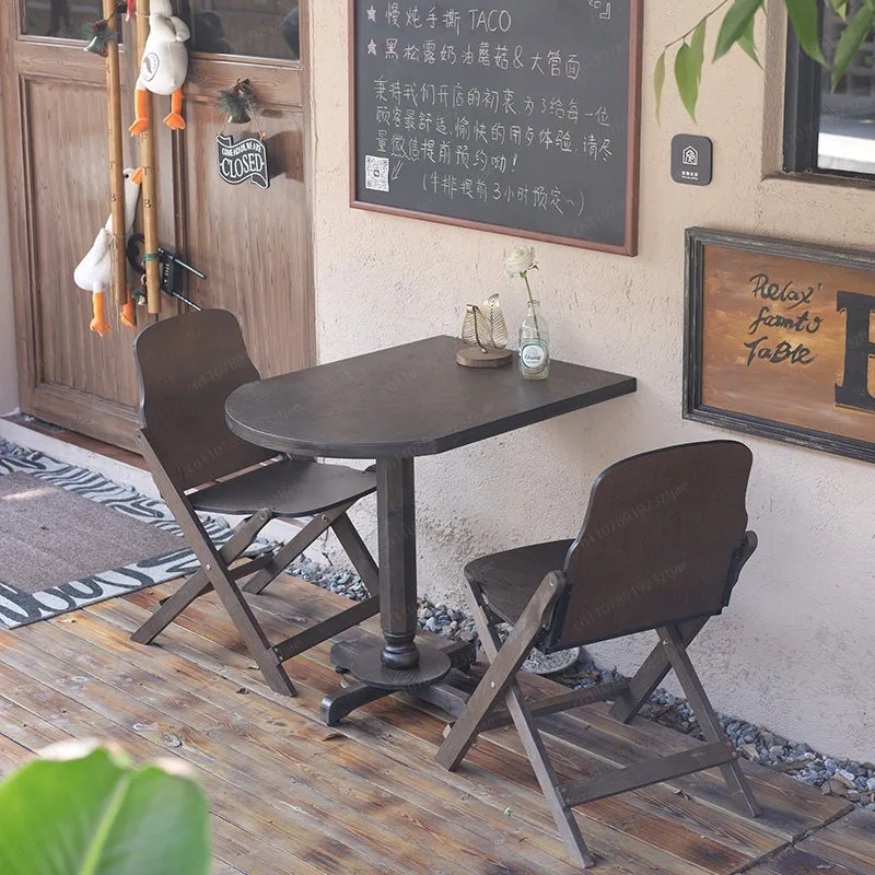 splicing solid wood long table household balcony living room coffee shop milk tea semi-round table against the wall
