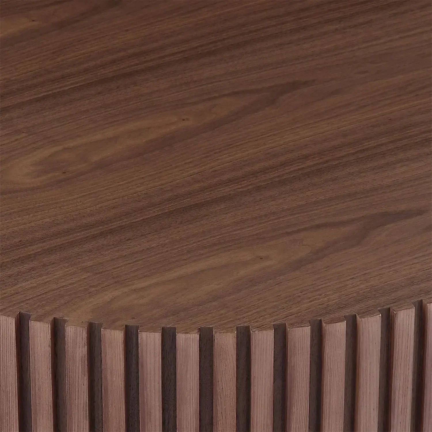 [Discounted Price!]31.49'' Walnut Coffee Table Round Wood Modern Solid Wood Veneer Handcrafted Relief Tea Table with Sturdy Pede