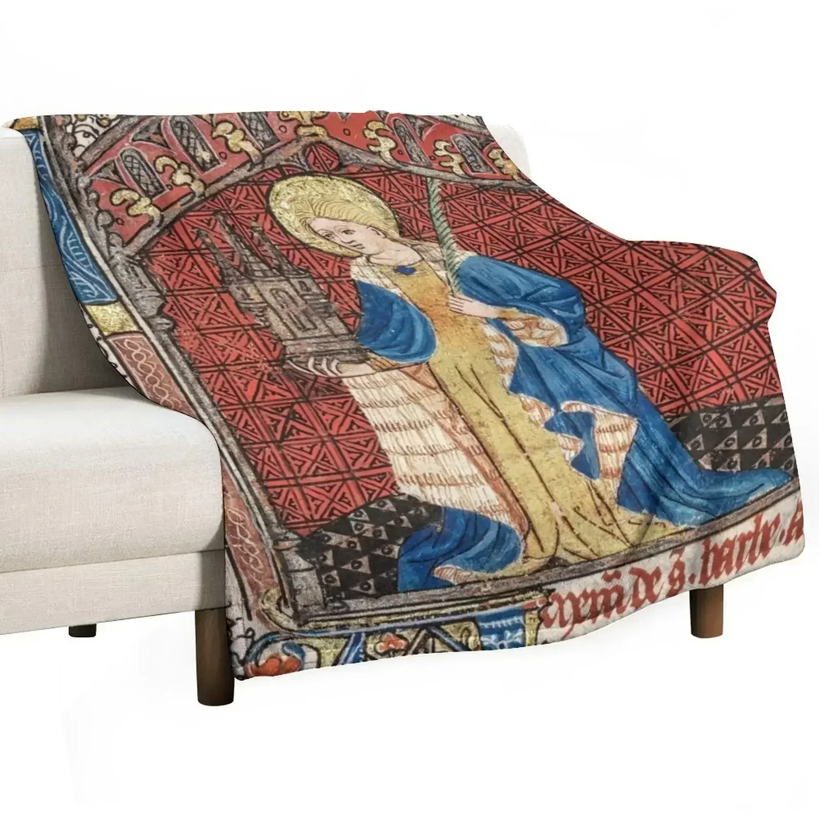 Saint Barbara - From a Medieval Illuminated Manuscript Throw Blanket Hair Stuffeds Plaid on the sofa Custom Blankets