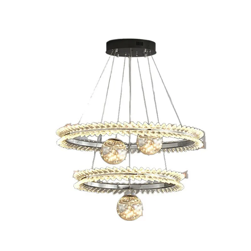 

Italian minimalist high-end sense, light luxury modern simple ring, chandelier bedroom light crystal lamp