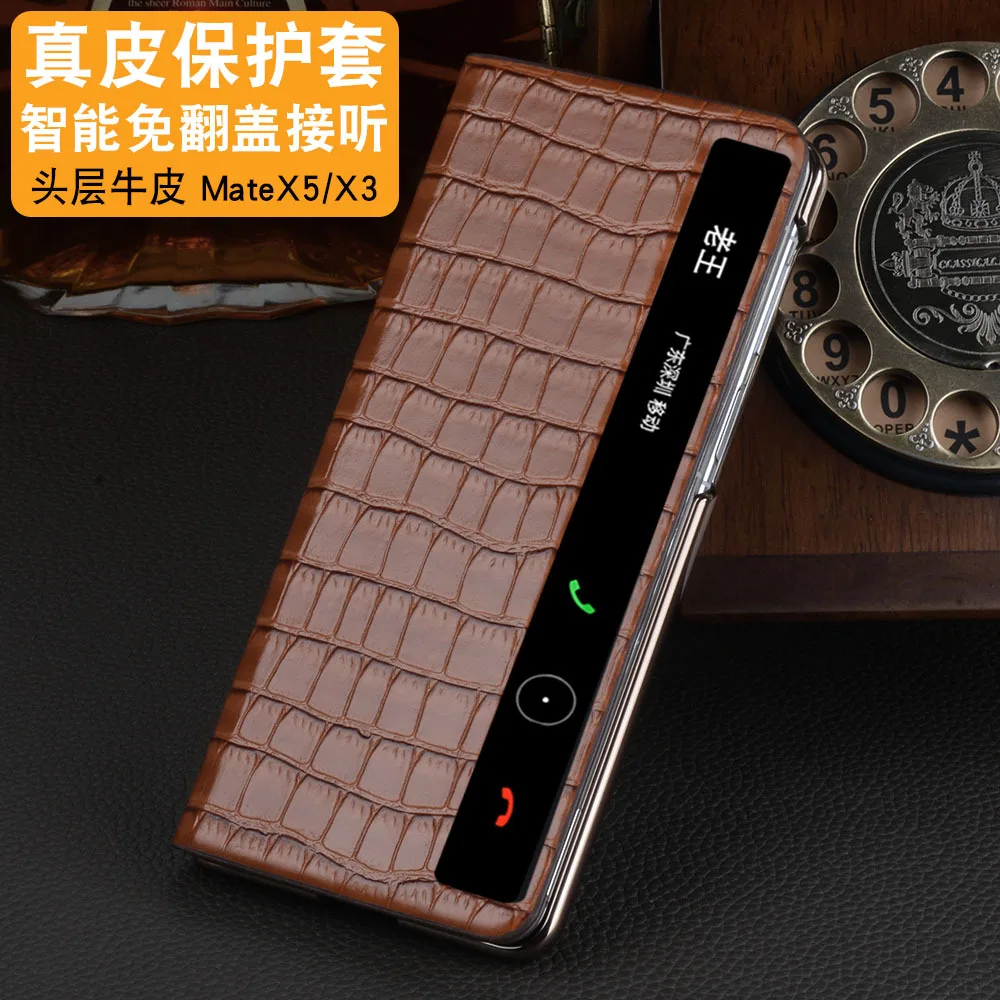 

Wobiloo Luxury Genuine Leather Wallet Cover Business Phone Case For Huawei Mate X5 X3 Cases Credit Card Money Slot Holste Cover