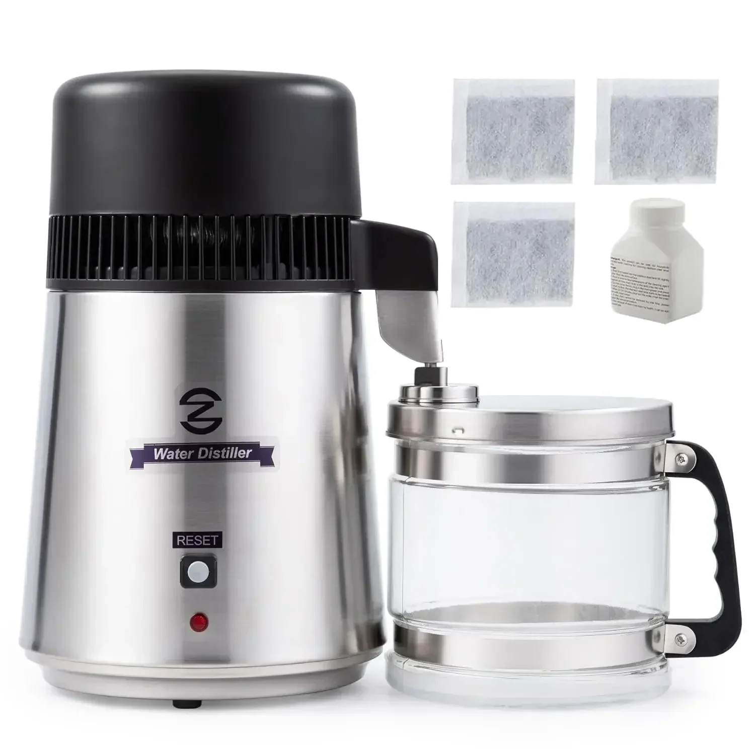 

4L Brushed Stainless Steel Countertop Distiller Machine, Home Distilled Water Maker with Glass Pot, Purifier to Make Clean Water