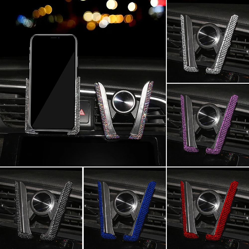 Nowy błyszczący uchwyt samochodowy na telefon z kryształkami Air Vent Smartphone Support Crystal Diamond Phone Clip Akcesoria samochodowe dla dziewczynek