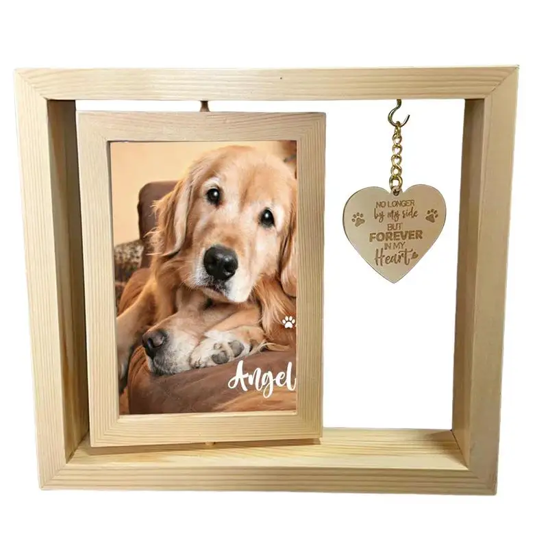 Wooden Rotatable Desktop Photo Frame Desktop Rotatable Frame Heart Pendant Dog Memorial Home Table Decoration For Bedroom Living