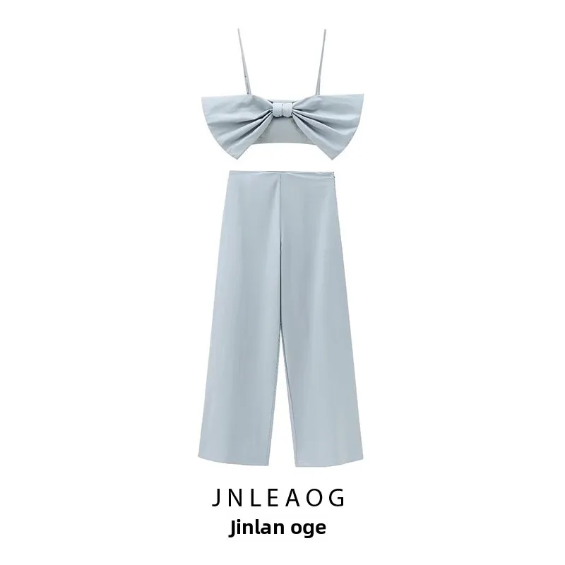 

JNLEAOG Spring New Women's Faion Design Silk Satin Feel Pants Sli Polyester Fiber Slim Fit ort Length Color