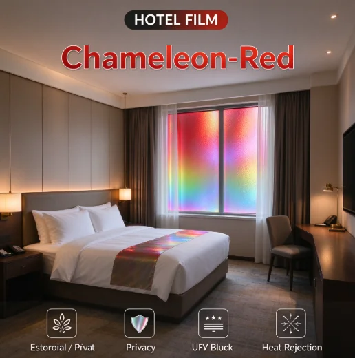 PET Chameleon Red Window Tint Roll One Way Vision Privacy Glass Film UV Block Heat Insulation DIY Install House Office Car