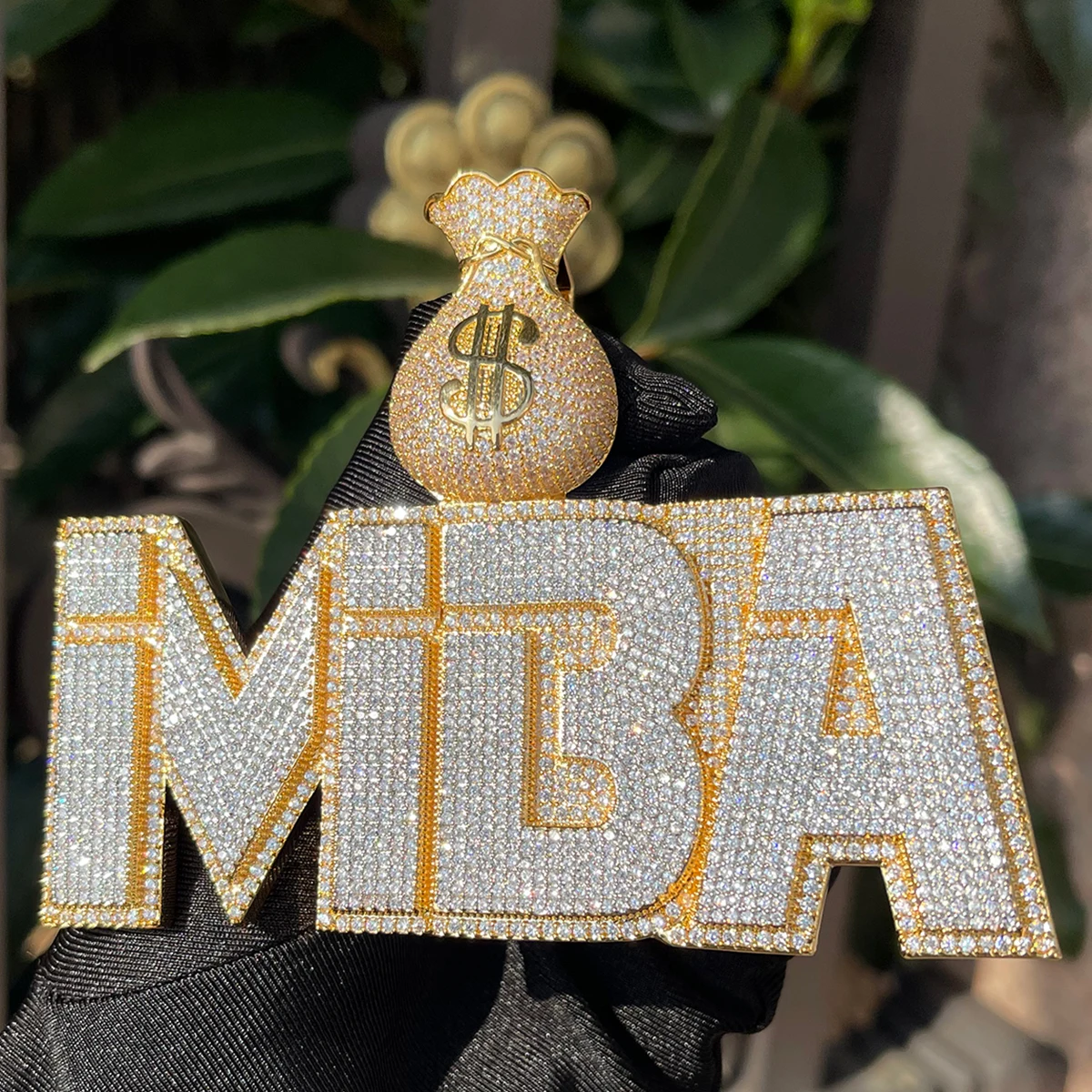 Bolha Carta Pingente Personalizado para Homens, Colar Placa de Nome Personalizado, Dois Tons, Saco de Dinheiro, Ajuste Bail Prong, Jóias Hip Hop