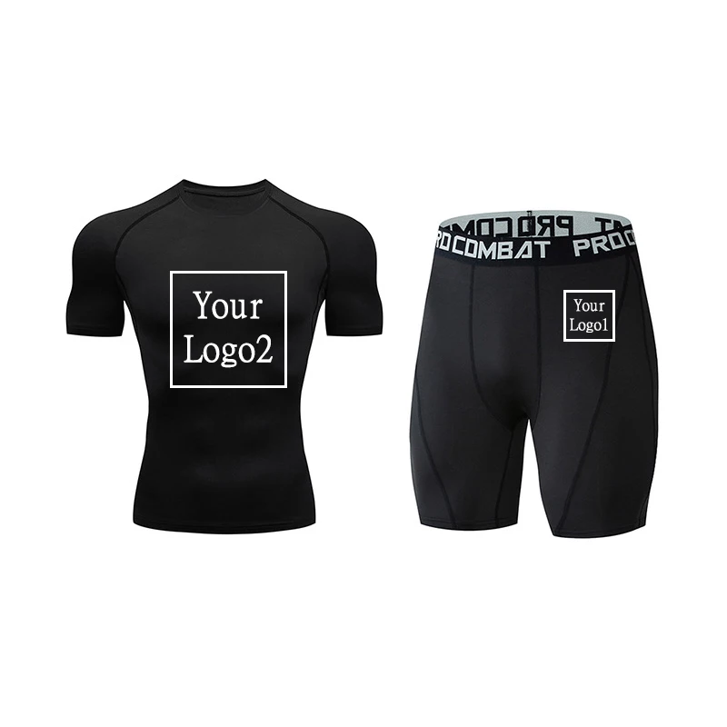 Compression Underwear Men's Bodybuilding Custom Logo T-Shirt Leggings 2 Piece Tracksuit Men